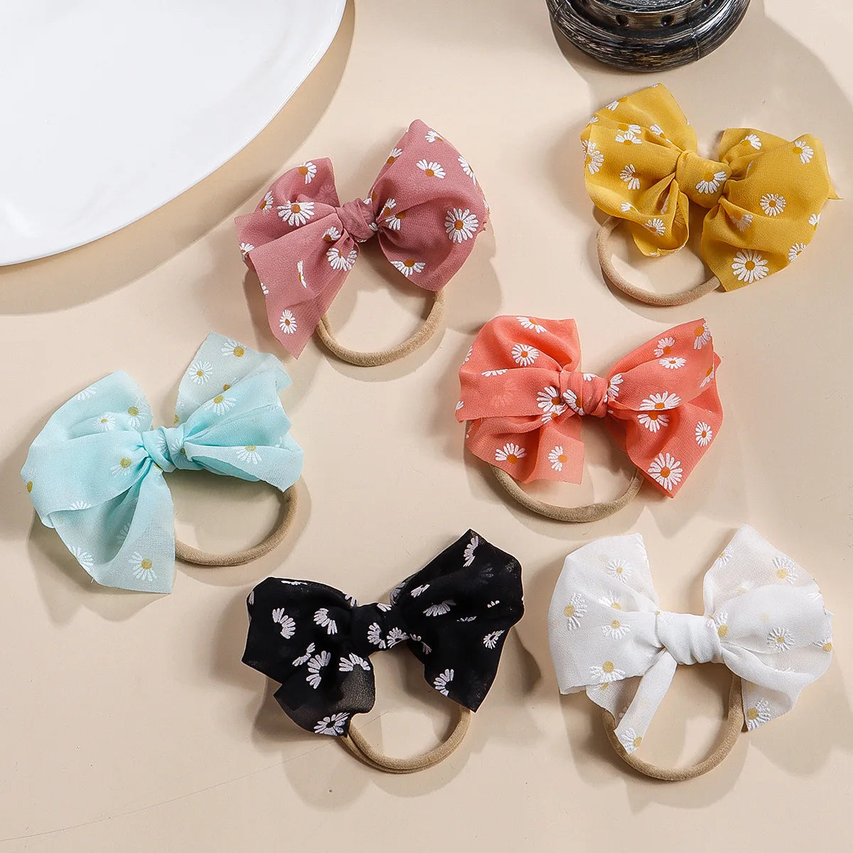 Baby Bows Headband Infant Daisy Flower Nylon Turban Newborn Hair Accessories Girl Soft Mesh Elastic Hairbands Kids Headwear