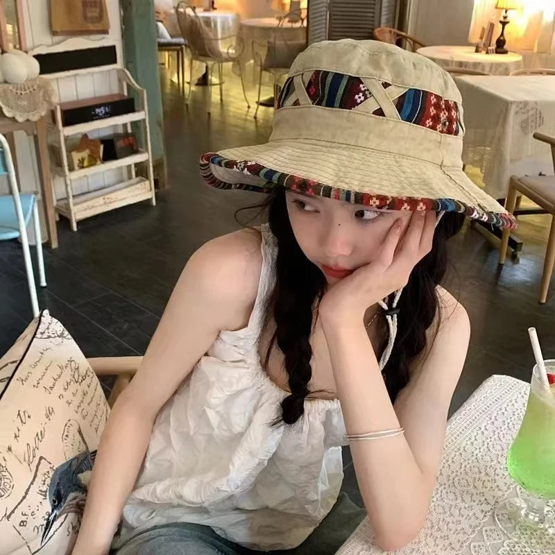 Bohemian Denim Washed Fisherman Hat | Retro Bucket Hat | Unisex Outdoor
