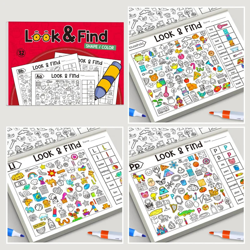 Look and Find Activity Book for Kids with Hidden Objects Focus Attention Practice Fun Coloring Book Home School Early Education