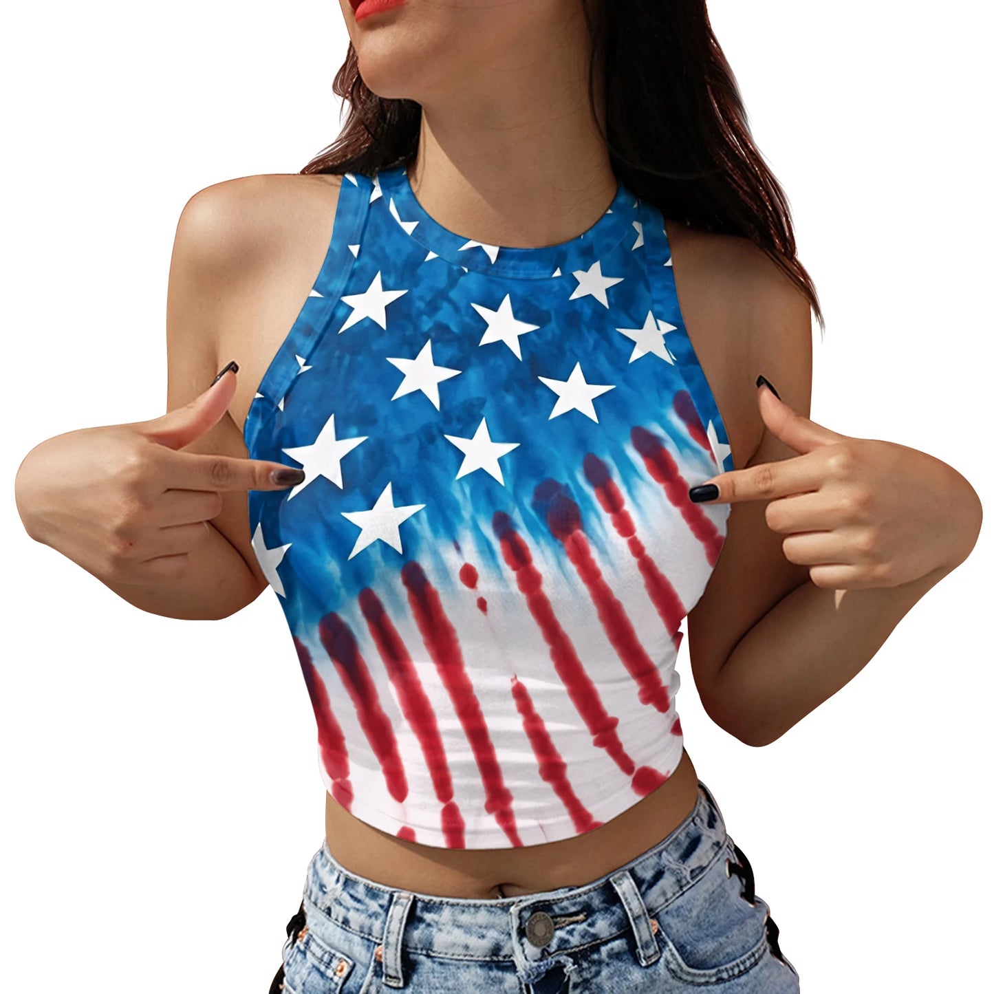 Nadanbao Women's Summer Independence's Day American Flag Print Tight Breathable and Comfortable Sleeveless Sexy Tank Top T-Shirt