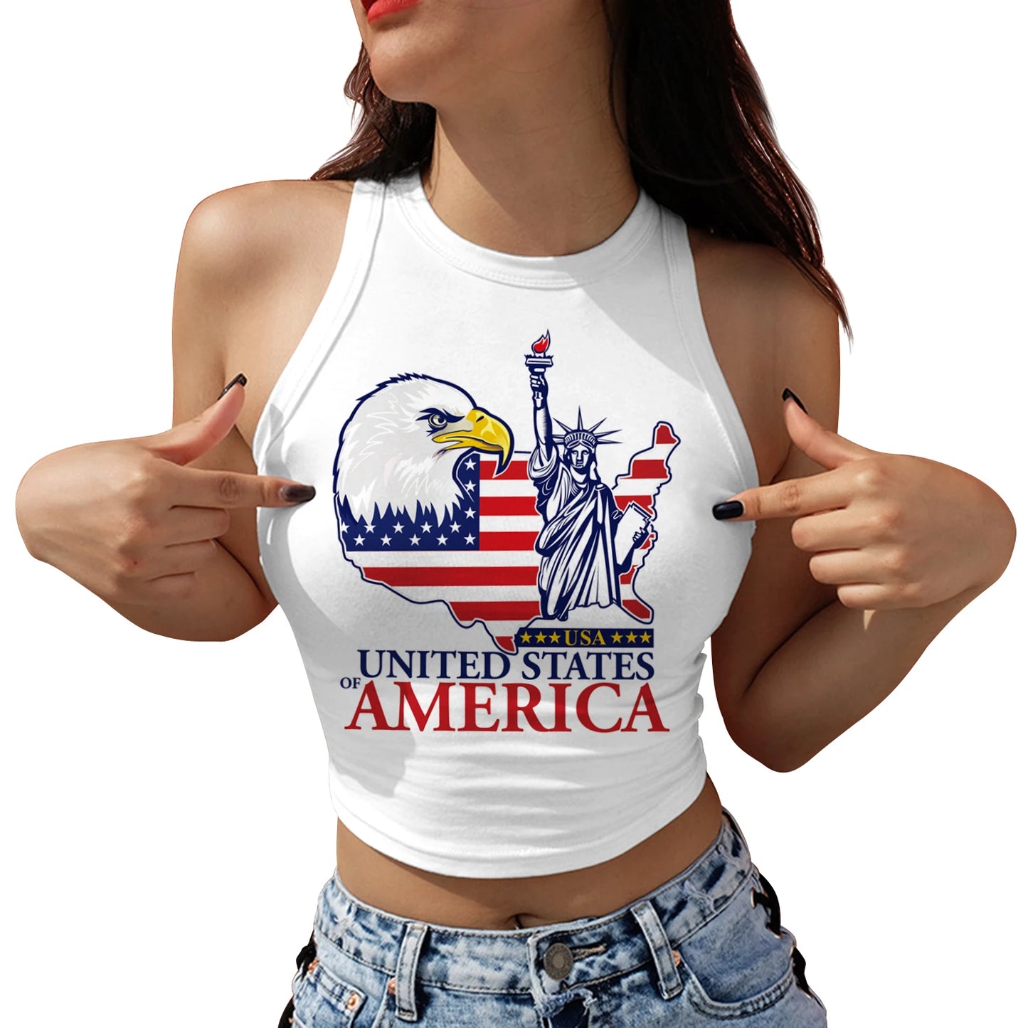 Nadanbao Women's Summer Independence's Day American Flag Print Tight Breathable and Comfortable Sleeveless Sexy Tank Top T-Shirt