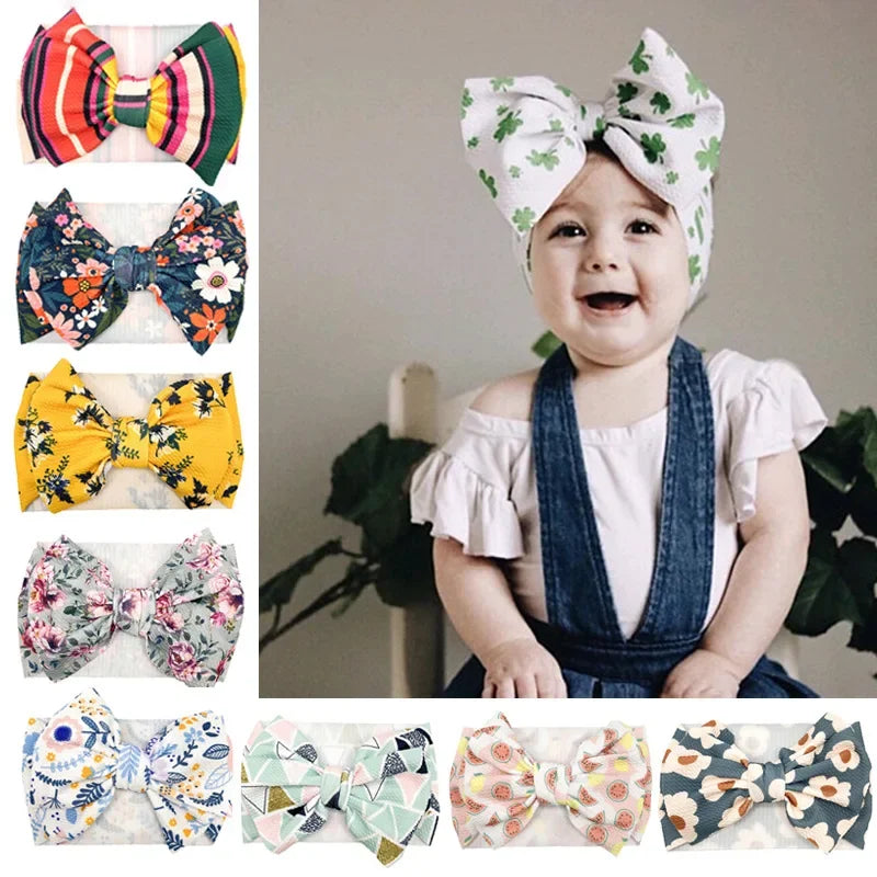 Lovely Flowers Pattern Bowknot Infant Headband Fashion Cartoon Print Bows Baby Hairband Hair Accessories Birthday Gifts
