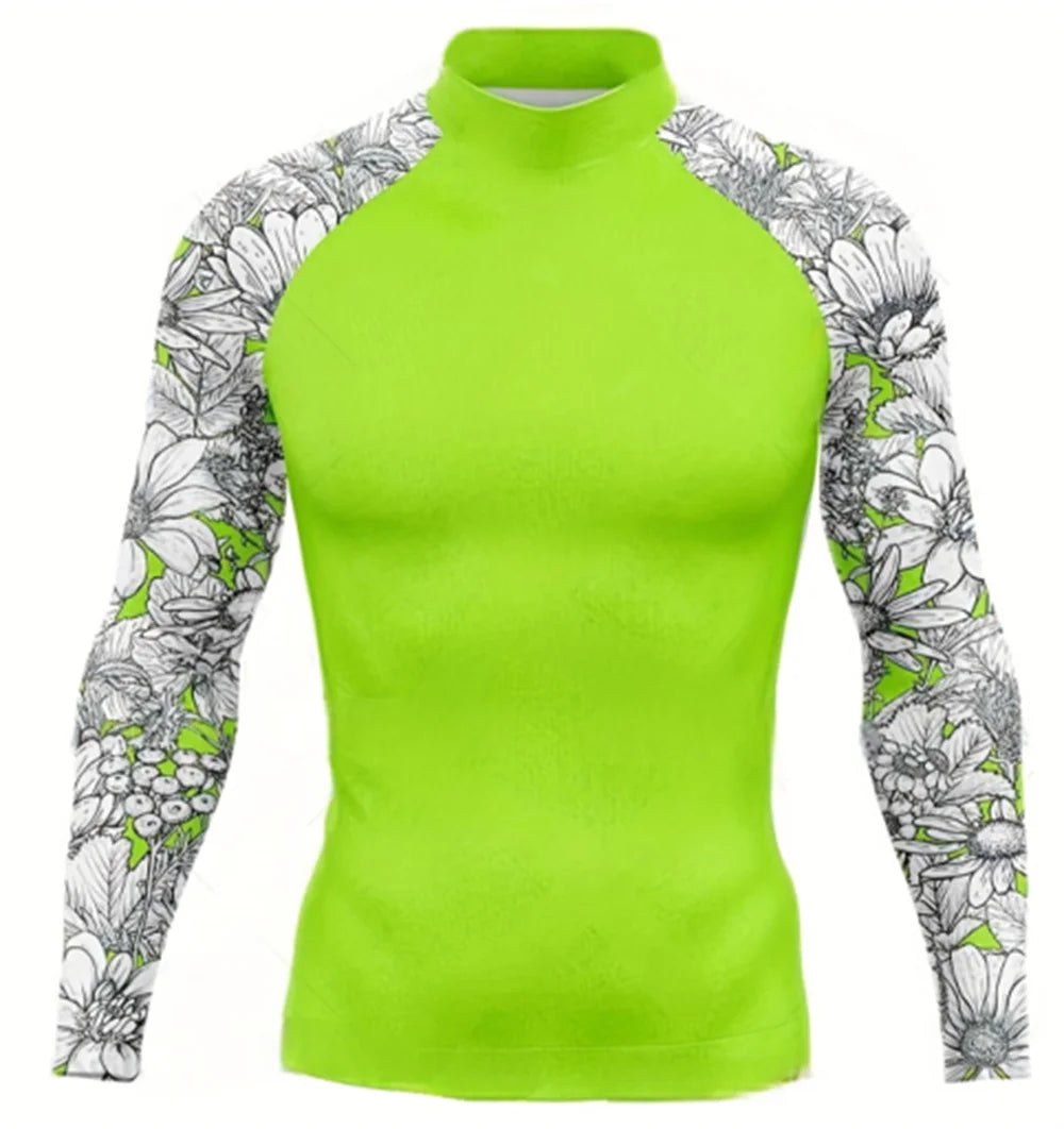 Men's Rash Guard Long Sleeve Surfing Shirts Sunscreen Surf Sweatshirt UV Protection Swimwear Quick Dry