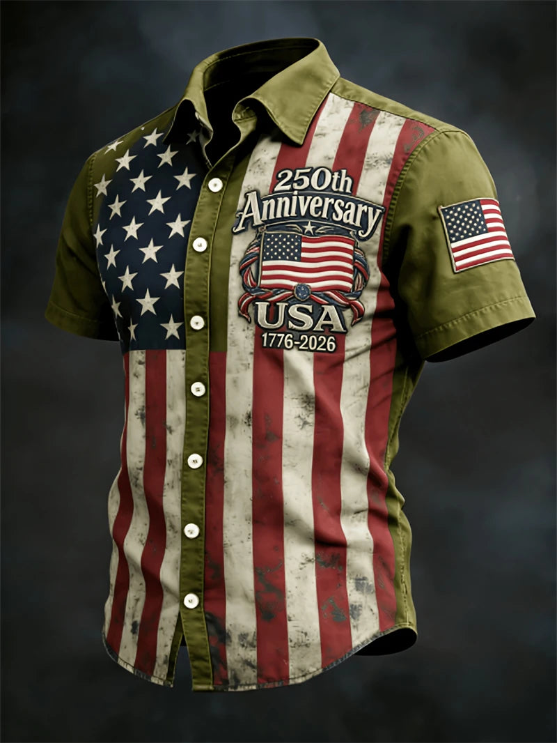 America 250th Anniversary Hawaiian Shirt | 1776–2026 USA Flag | Men's