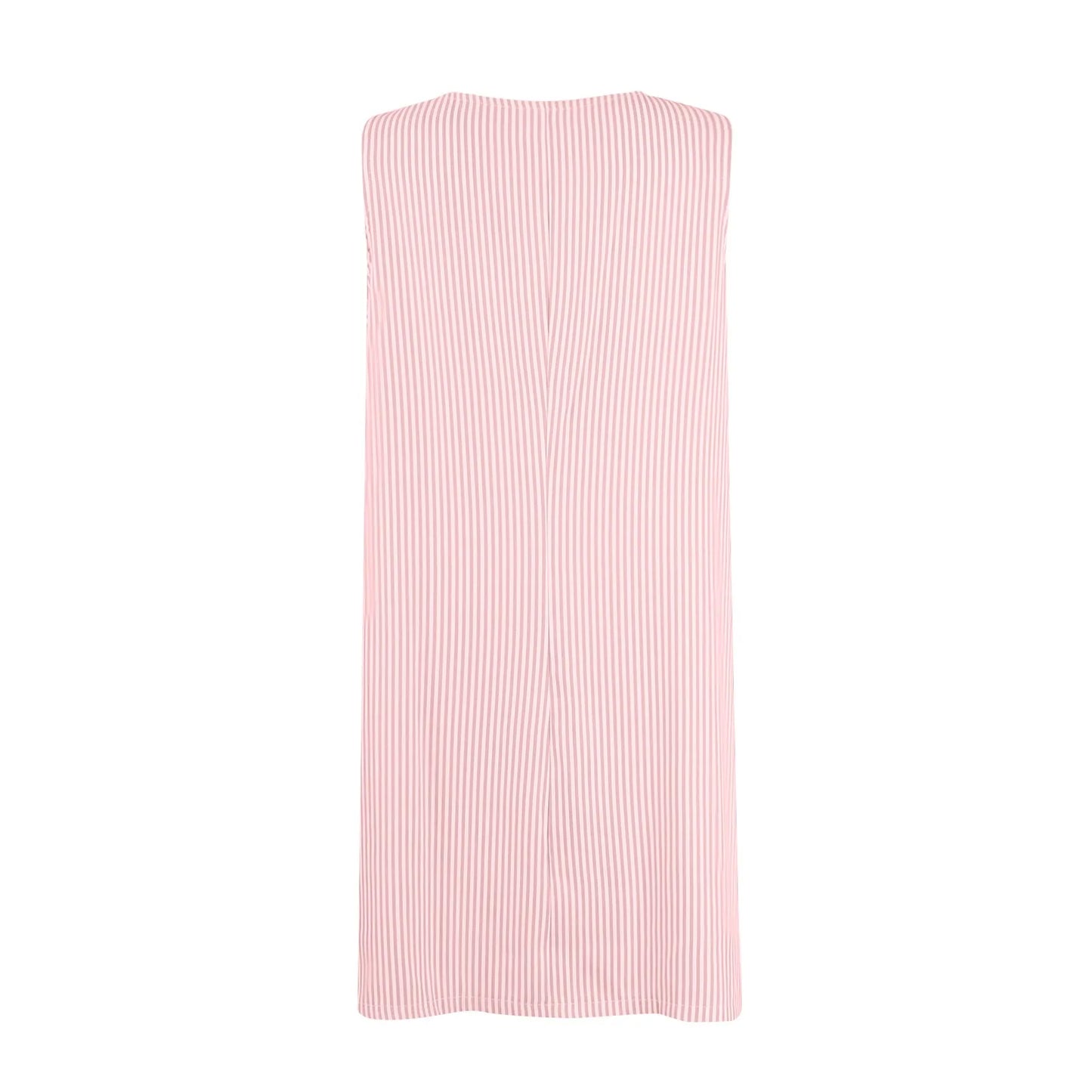 Summer Fashion Stripped Patchwork Commuting U-Neck Sleeveless Pockets Back Button Casual Straight Slimming Mini Dress For Women