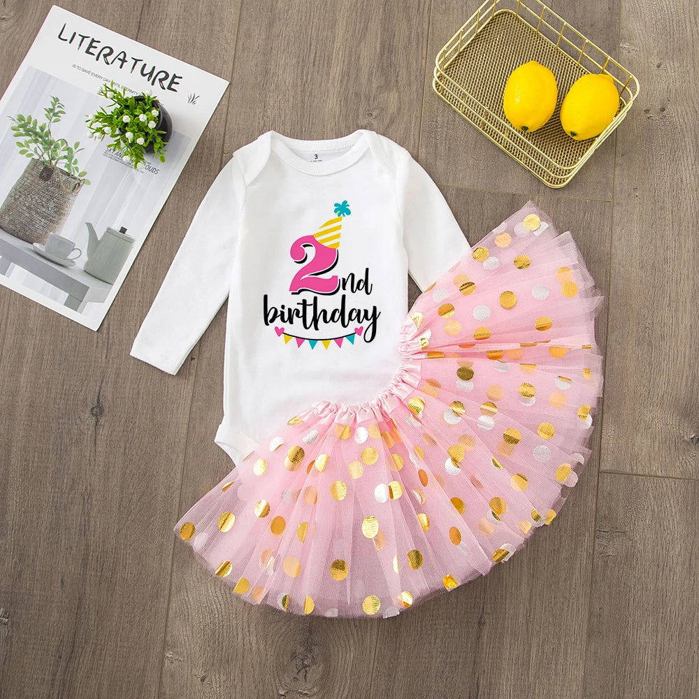 Baby Girl's 1st or 2nd Birthday Outfit Birthday Tutu Girls Dress Set Newborn Infant Baby Girls 1st Birthday Dress Birthday Party Cotume