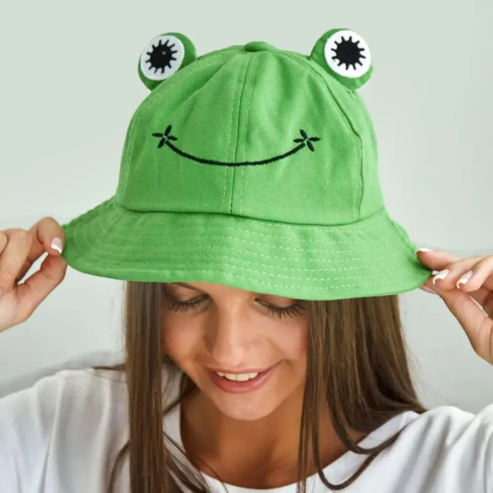Cute Frog Bucket Hat | Cotton Panama Sun Hat | Unisex Outdoor & Fishing Cap