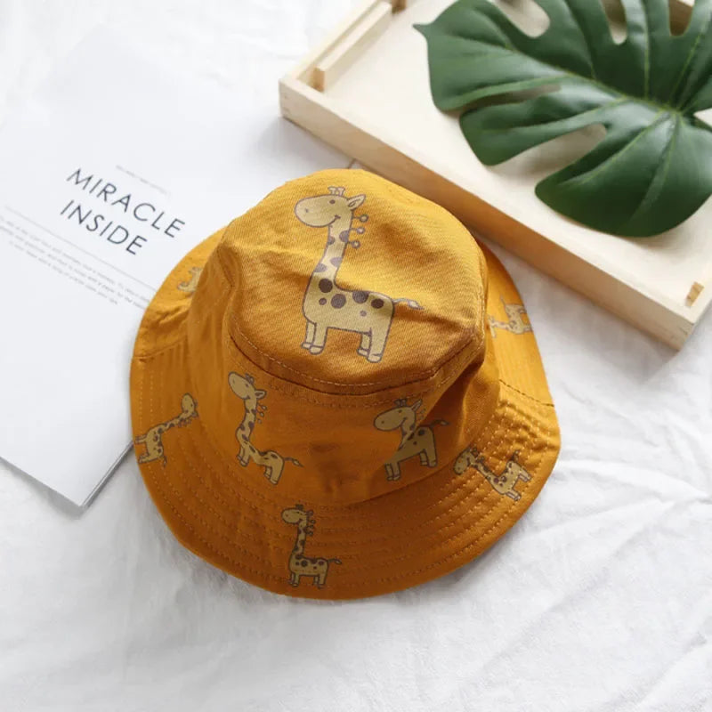 Child Bucket hat Cartoon Giraffe Baby Bucket Cap Outdoor Beach Children Sun Hat Kids Panama Cap Baby Boys Girls Cap