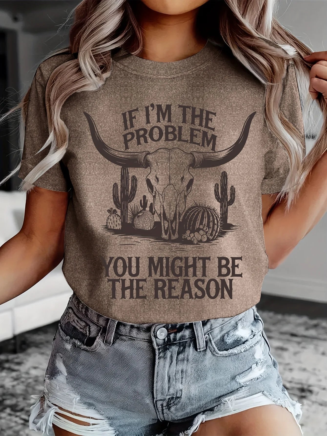 If I'm The Problem Western Graphic Women's Tee - Sassy Cowgirl Casual Top