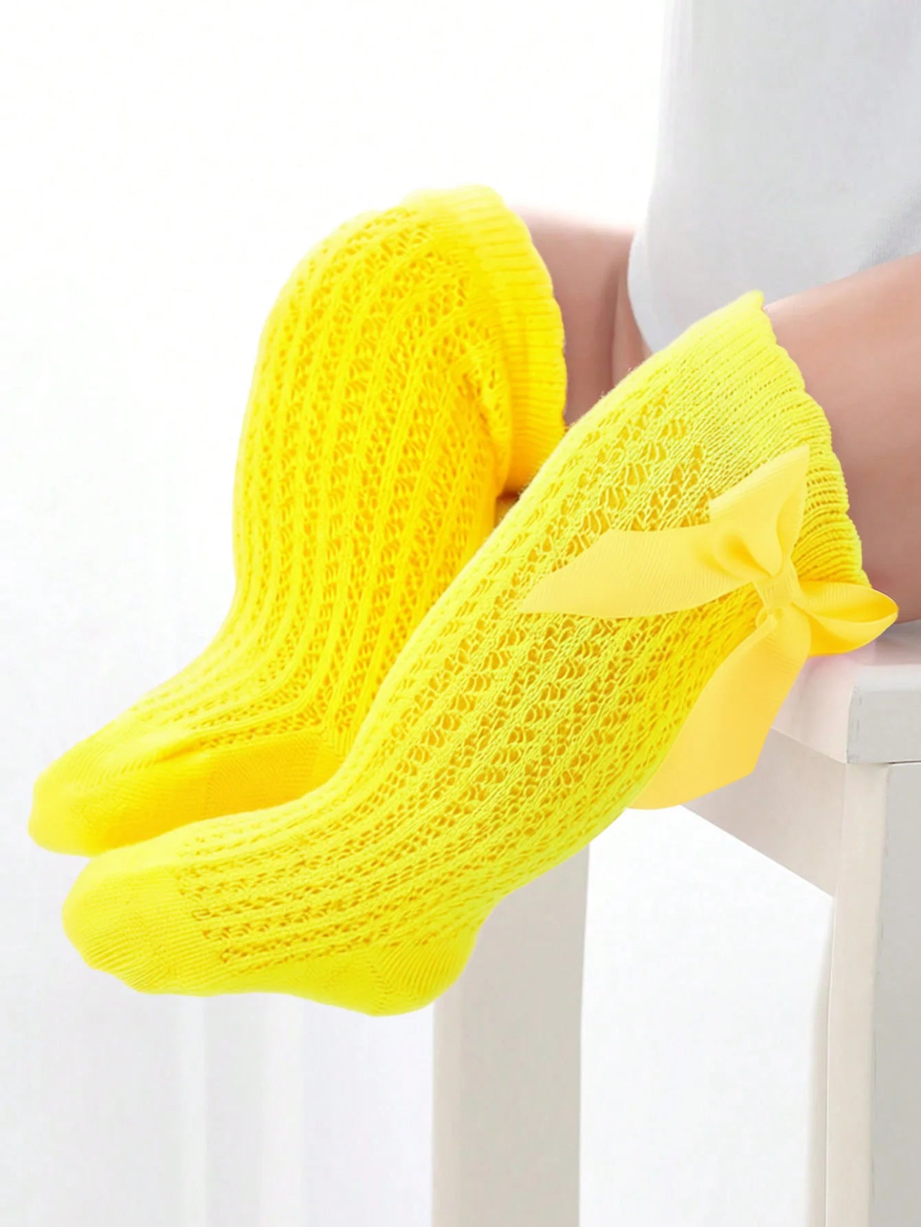 1 Pair of Bows Decoration Babies Cotton Summer Mesh Lace Knee Socks Toddler Princess Long Socks for 0-36 Months Baby Girls Wear