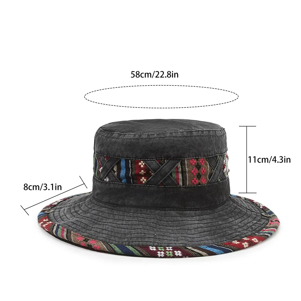 Bohemian Denim Washed Fisherman Hat | Retro Bucket Hat | Unisex Outdoor