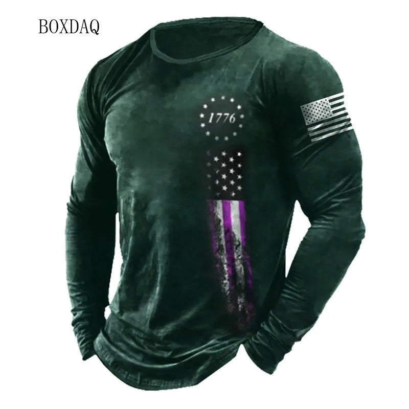 American Flag 3D Print Long Sleeve Tee | Street Style | S–6XL