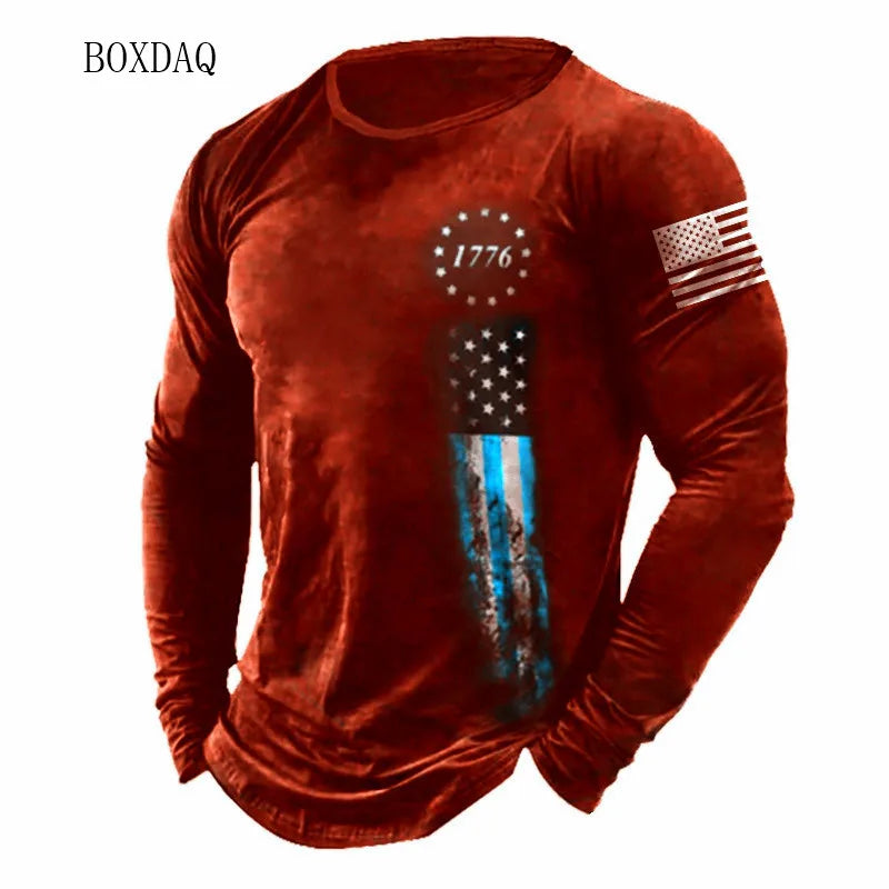 American Flag 3D Print Long Sleeve Tee | Street Style | S–6XL