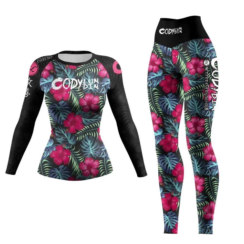 Bjj Rashguard Mma Compression T-shirt Pant Boxing Rash guard Women Muay Thai Shorts jiu jitsu Sport Yoga Tights Shirt 4pcs/Sets