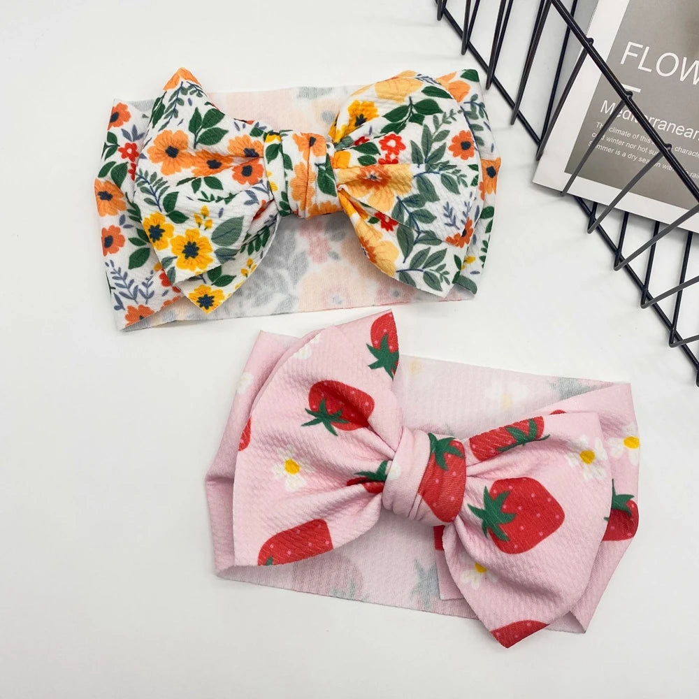 Lovely Flowers Pattern Bowknot Infant Headband Fashion Cartoon Print Bows Baby Hairband Hair Accessories Birthday Gifts