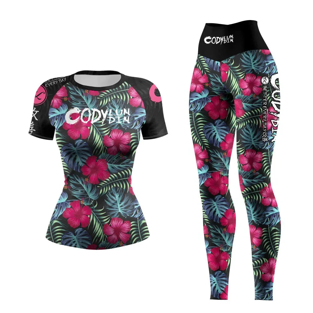 Bjj Rashguard Mma Compression T-shirt Pant Boxing Rash guard Women Muay Thai Shorts jiu jitsu Sport Yoga Tights Shirt 4pcs/Sets