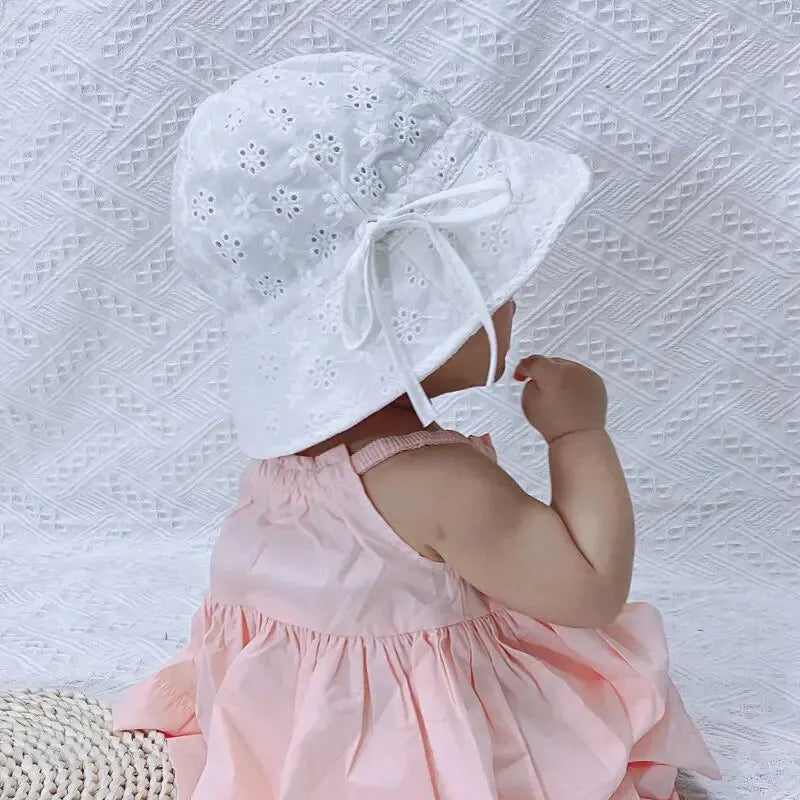 Bows Baby Bucket Hat Summer Thin Breathable Infant Girls Sun Hats Cotton Hollow Soft Toddler Panama Cap
