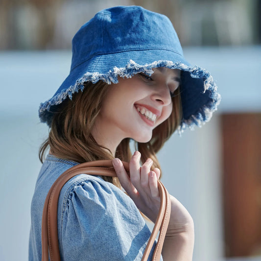 Summer Denim Fisherman Hat for Women | Trendy Breathable Bucket Hat | Beach & Vacation
