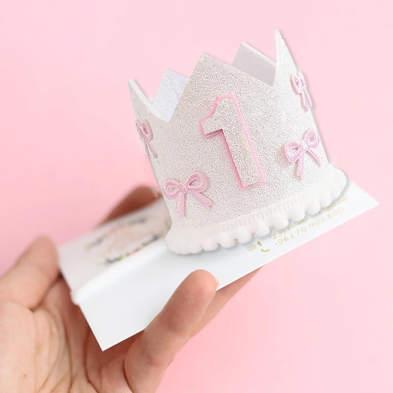 1 Piece Boho Pink Bow 1st Birthday Girl Hat Happy Birthday Party Decoration Photo Prop Baby Shower Decoration