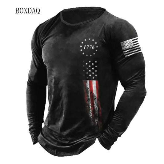 American Flag 3D Print Long Sleeve Tee | Street Style | S–6XL