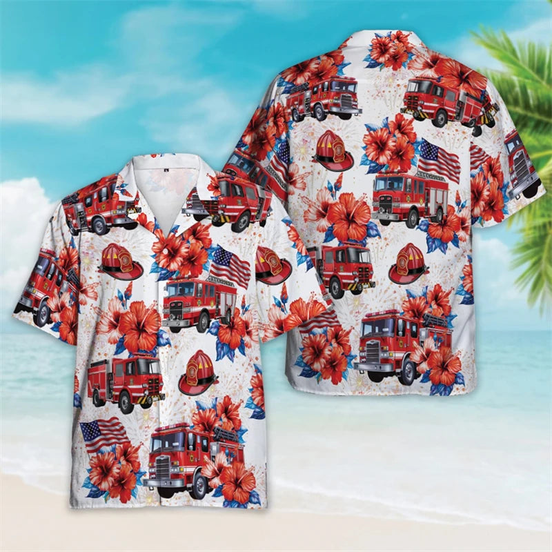 4th of July Patriotic Hawaiian Button Shirt | USA Flag Lapel | Men's