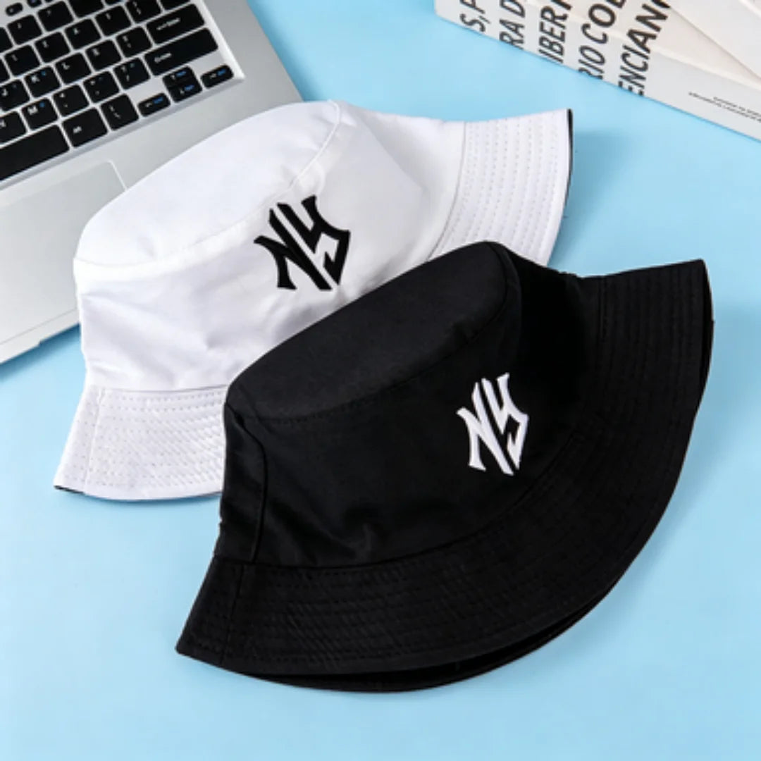 NY Embroidered Bucket Hat | Classic Black & White Streetwear Fisherman Cap | Unisex