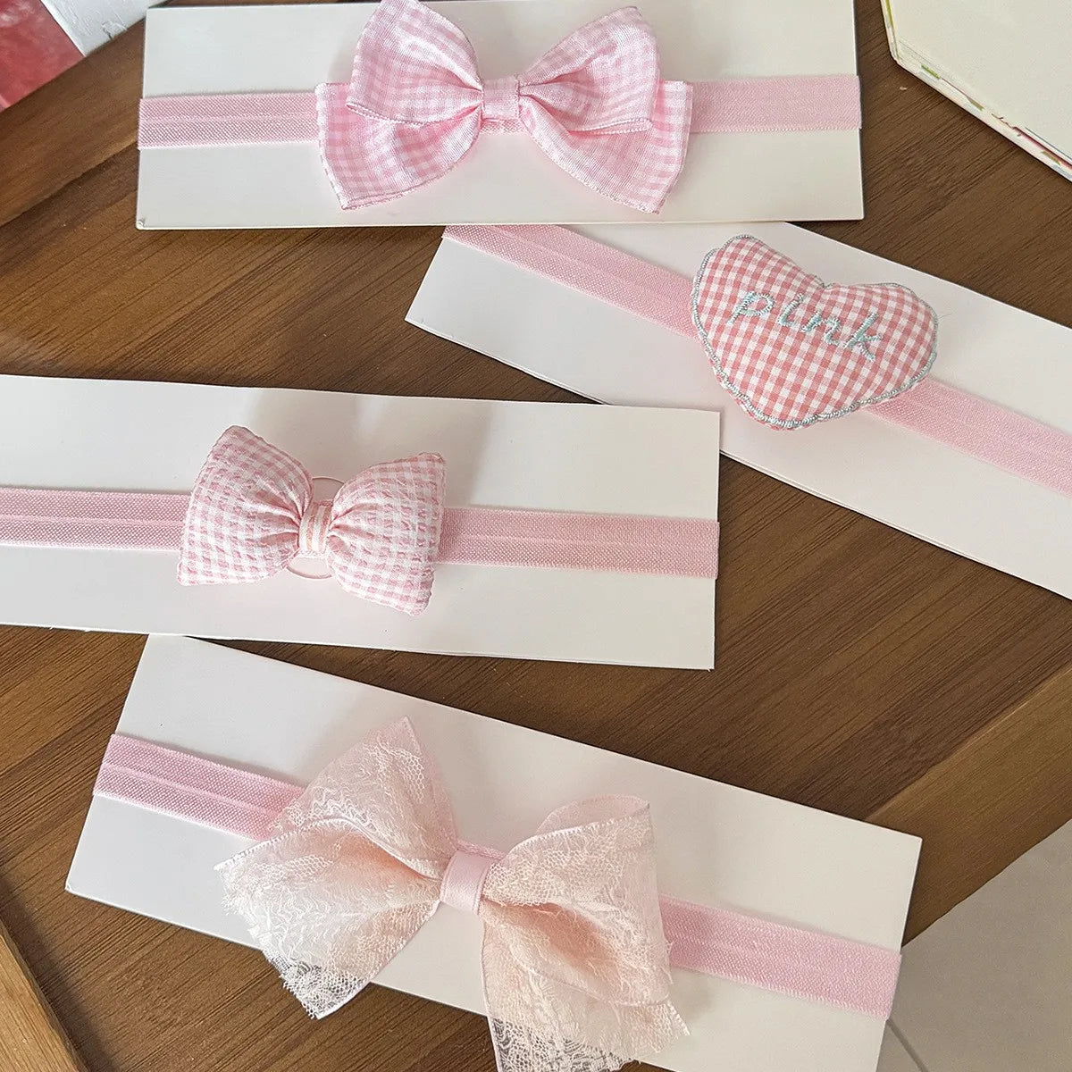 Pink Bow Headband for Baby Girls Hairbow  Bowknot Headwrap Kids Nylon Knot Turban Headbands Princess Plaid Bows Turban Hairband