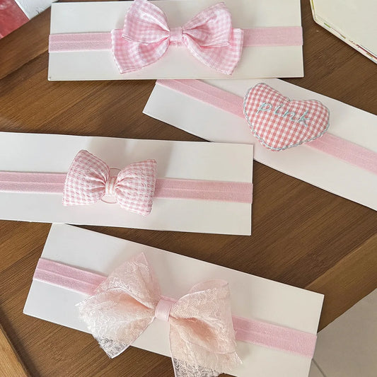 Pink Bow Headband for Baby Girls Hairbow  Bowknot Headwrap Kids Nylon Knot Turban Headbands Princess Plaid Bows Turban Hairband