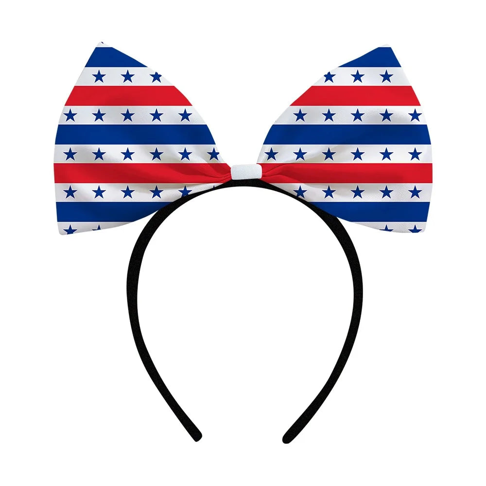 4th of July Patriotic Bow Headbands Red White Blue American Flag Star Hairbands for Women USA Independence Day Party Decorations