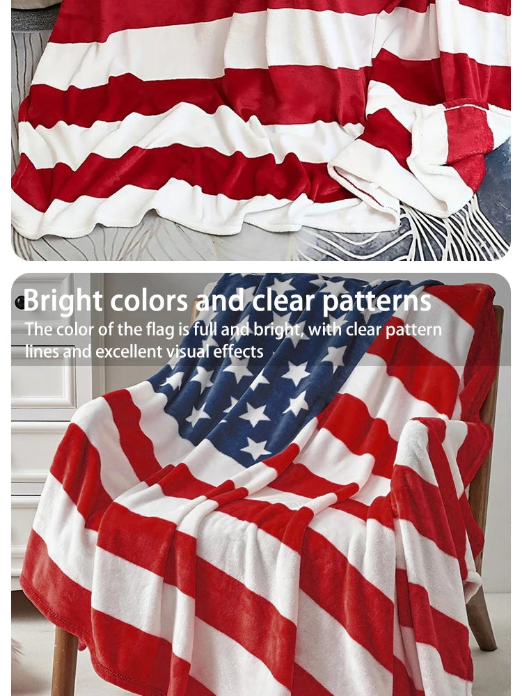 American Flag Print blankets Warm and plush throw for sofas, sofas, cars, and travel  Soft machine-washed English style blankets