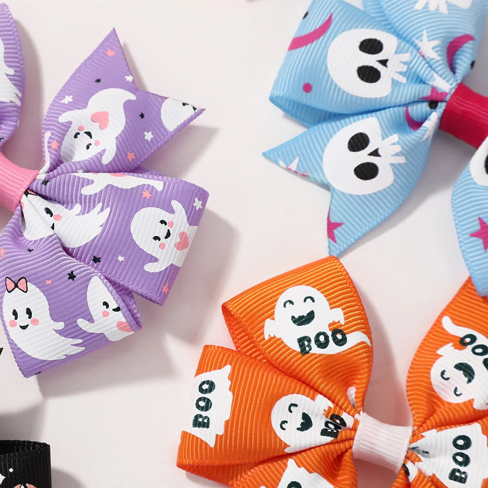 4Pcs/Set Baby Girls Bow Hair Clips 3.5'' Cute Printing Halloween Party Headdress Headwear Hair Accessories for 2-5 Years Old