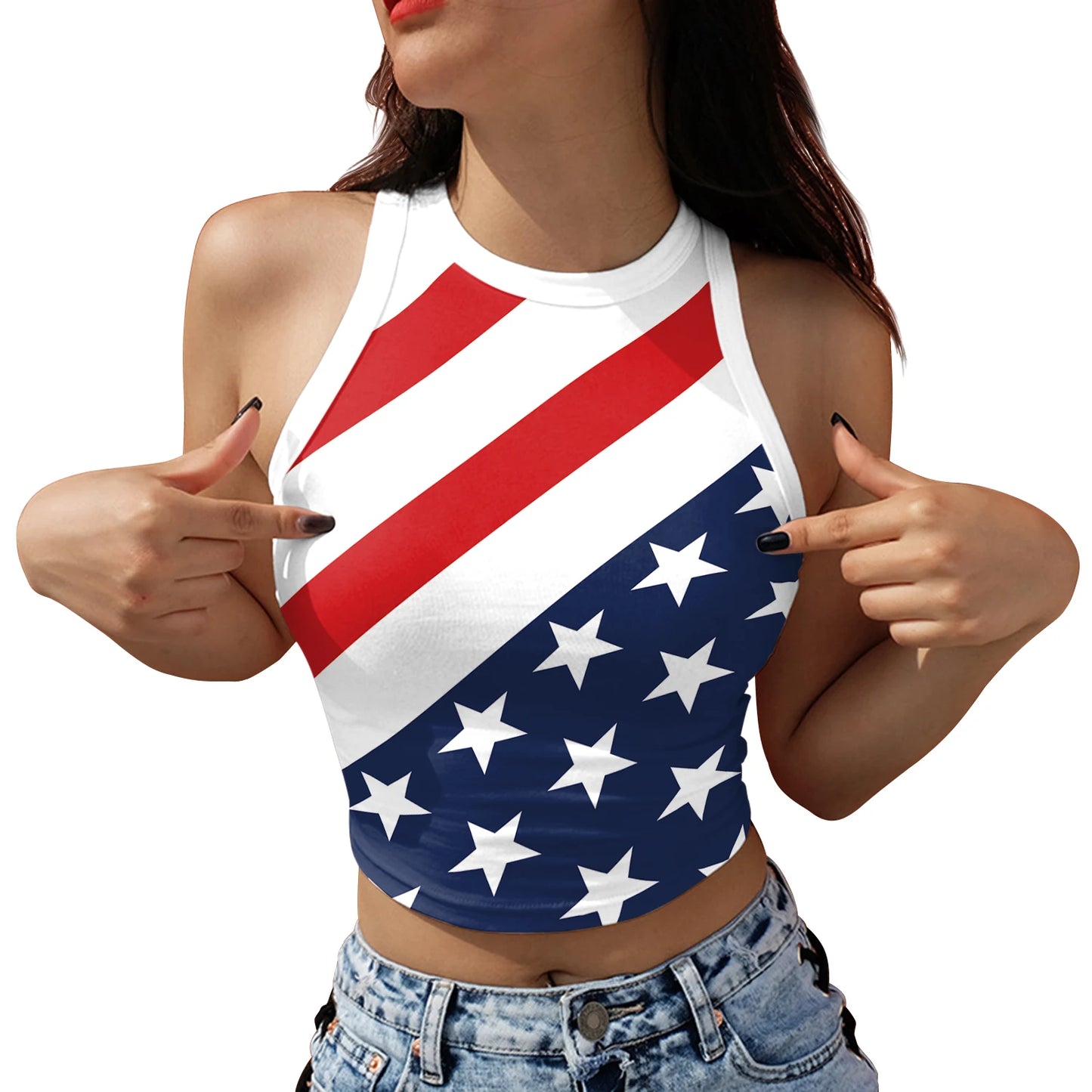 Nadanbao Women's Summer Independence's Day American Flag Print Tight Breathable and Comfortable Sleeveless Sexy Tank Top T-Shirt
