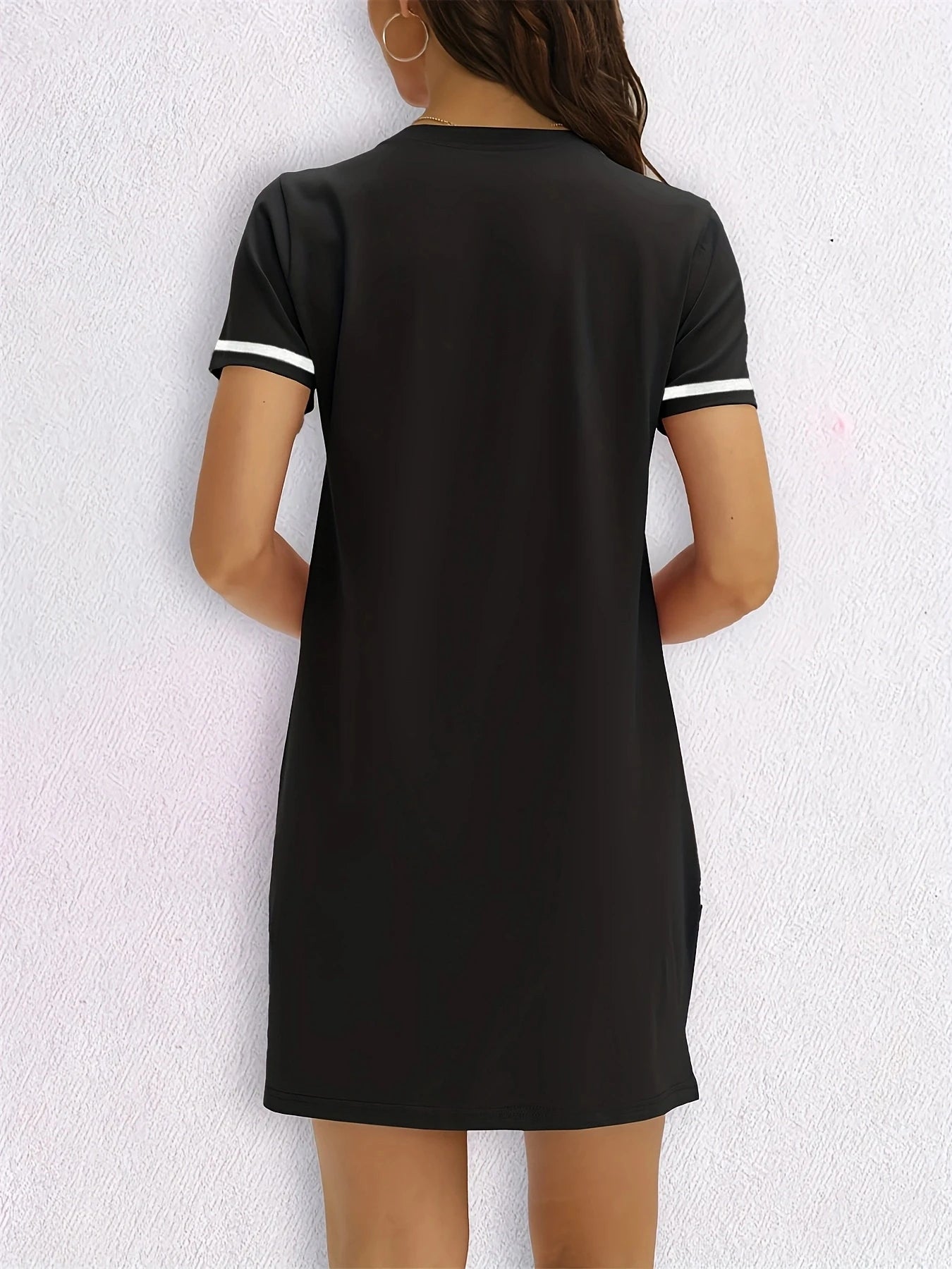 Color-Block V-Neck T-Shirt Dress | Loose Fit | Women's S–XXL