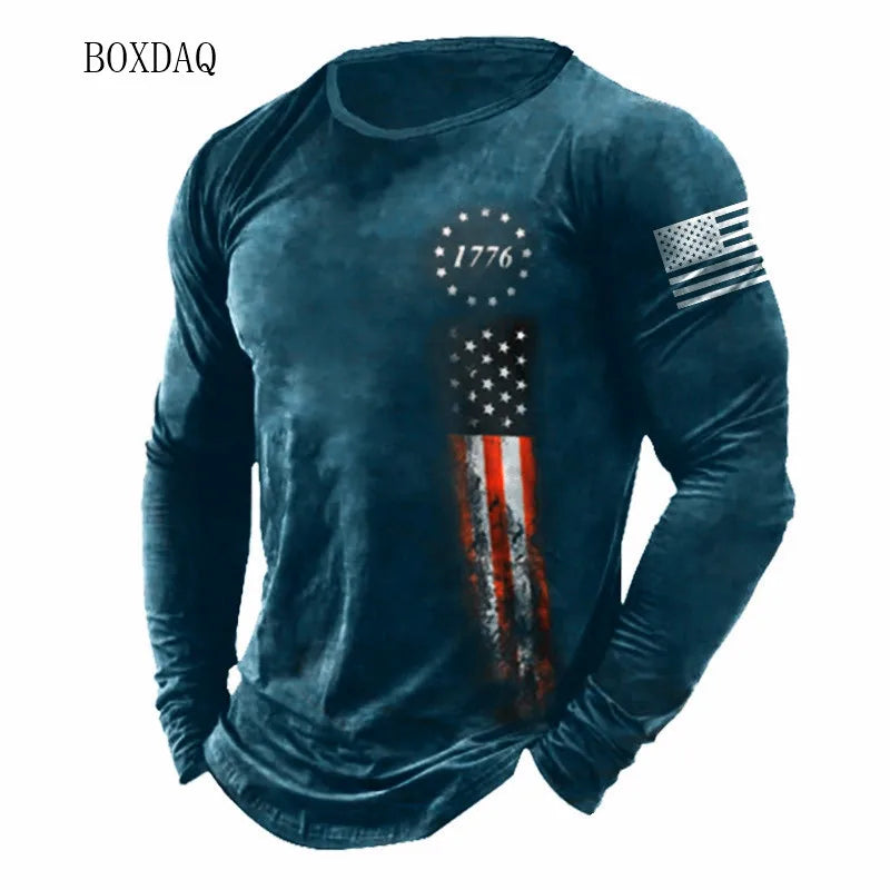 American Flag 3D Print Long Sleeve Tee | Street Style | S–6XL