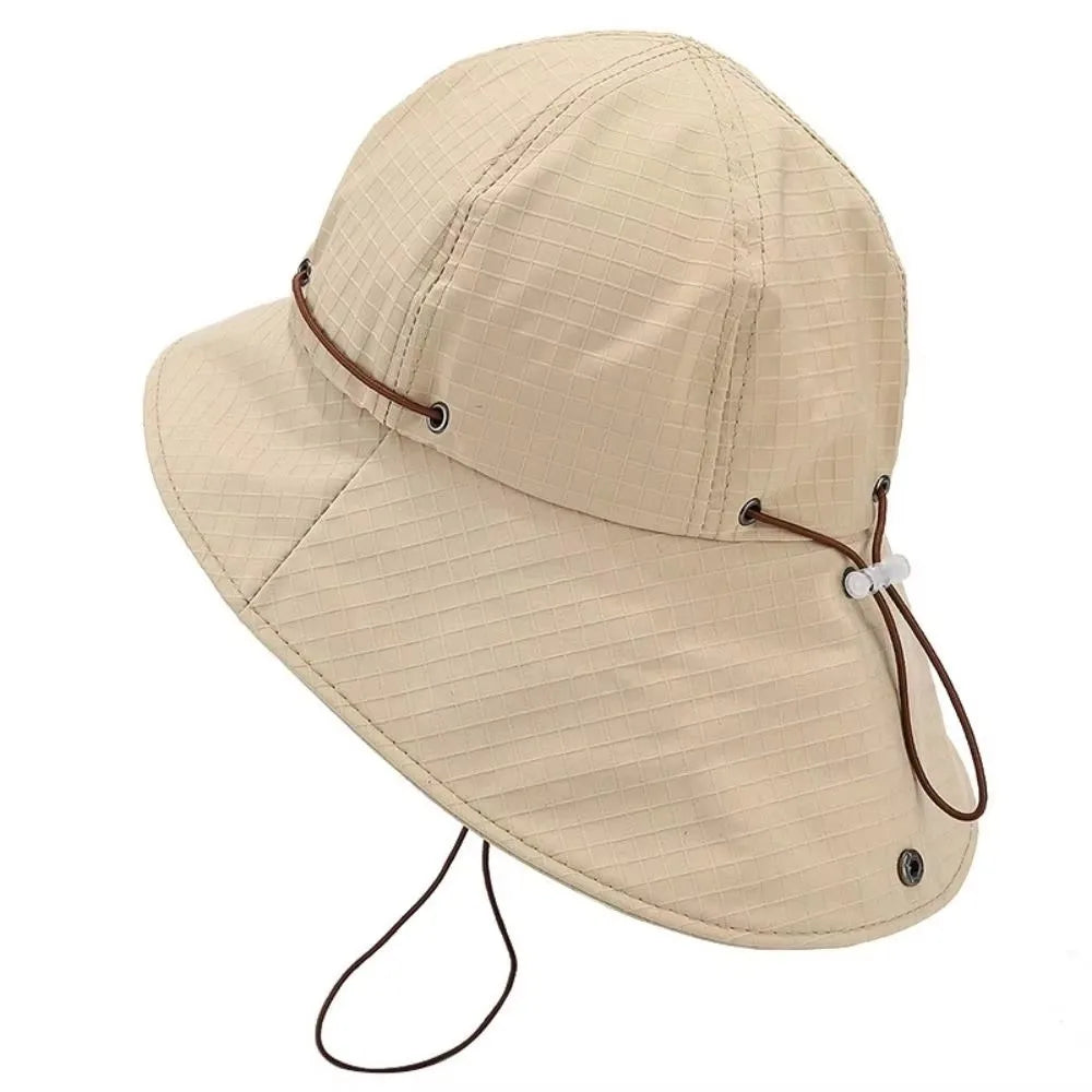 Neck-Protecting Drawstring Bucket Hat | Wide Brim UV Sun Hat | Unisex