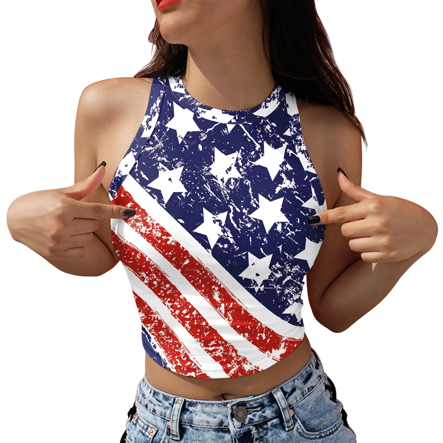 Nadanbao Women's Summer Independence's Day American Flag Print Tight Breathable and Comfortable Sleeveless Sexy Tank Top T-Shirt
