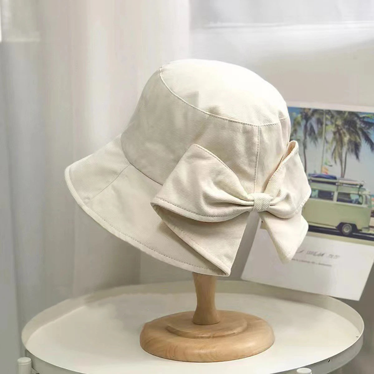 Women's Wide Brim Bow Decor Sun Hat | Japanese Style Bucket Hat | UV Protection