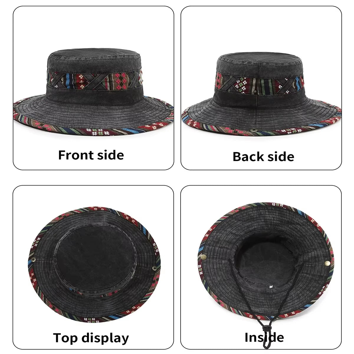 Bohemian Denim Washed Fisherman Hat | Retro Bucket Hat | Unisex Outdoor