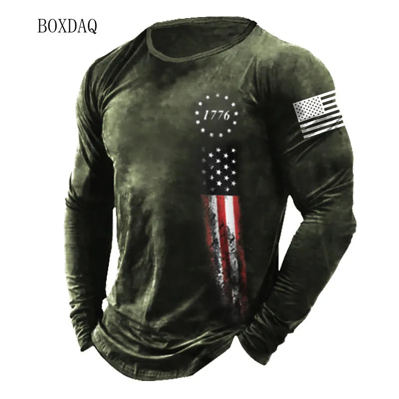 American Flag 3D Print Long Sleeve Tee | Street Style | S–6XL