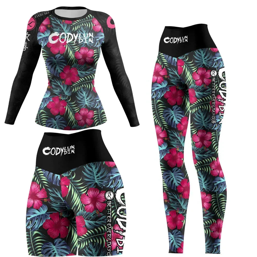 Bjj Rashguard Mma Compression T-shirt Pant Boxing Rash guard Women Muay Thai Shorts jiu jitsu Sport Yoga Tights Shirt 4pcs/Sets