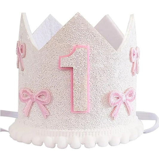 1 Piece Boho Pink Bow 1st Birthday Girl Hat Happy Birthday Party Decoration Photo Prop Baby Shower Decoration