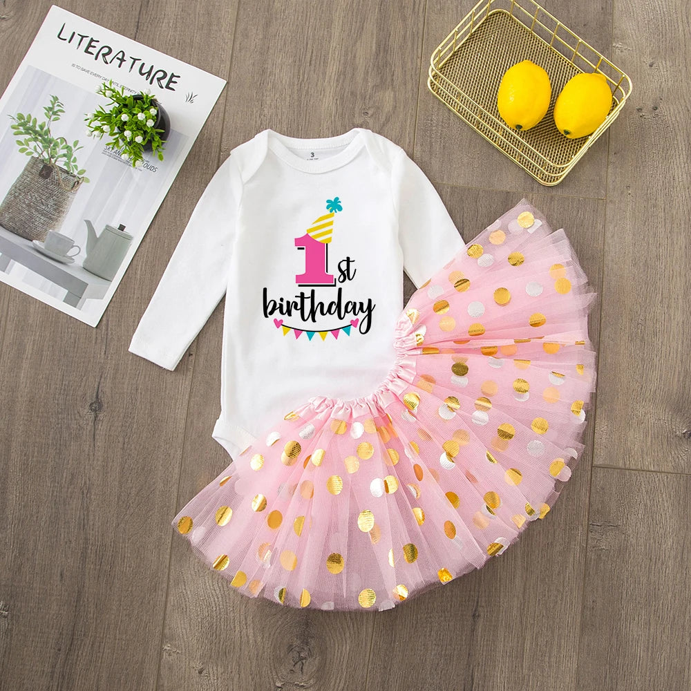 Baby Girl's 1st or 2nd Birthday Outfit Birthday Tutu Girls Dress Set Newborn Infant Baby Girls 1st Birthday Dress Birthday Party Cotume