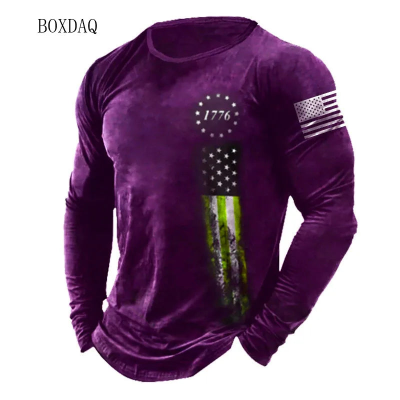 American Flag 3D Print Long Sleeve Tee | Street Style | S–6XL