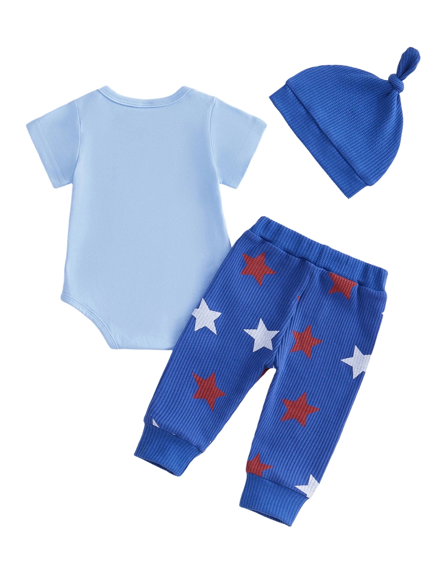 4th of July Baby Boys Outfit Adorable Letter Tractor Print Short Sleeve O Neck Jumpsuit Hat Elastic Waist Pants Set