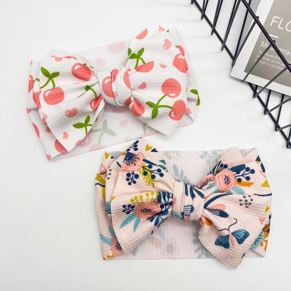 Lovely Flowers Pattern Bowknot Infant Headband Fashion Cartoon Print Bows Baby Hairband Hair Accessories Birthday Gifts