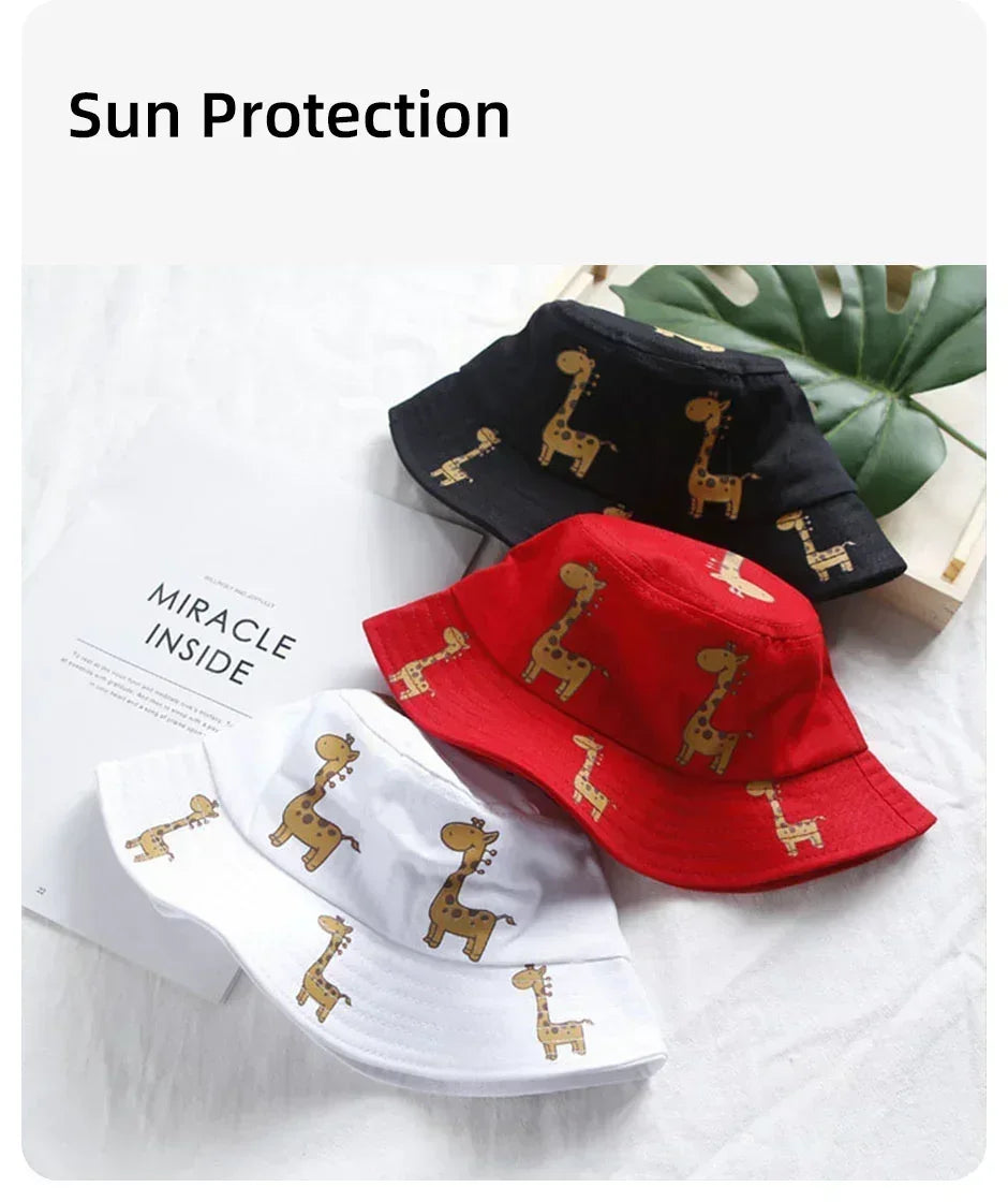 Child Bucket hat Cartoon Giraffe Baby Bucket Cap Outdoor Beach Children Sun Hat Kids Panama Cap Baby Boys Girls Cap