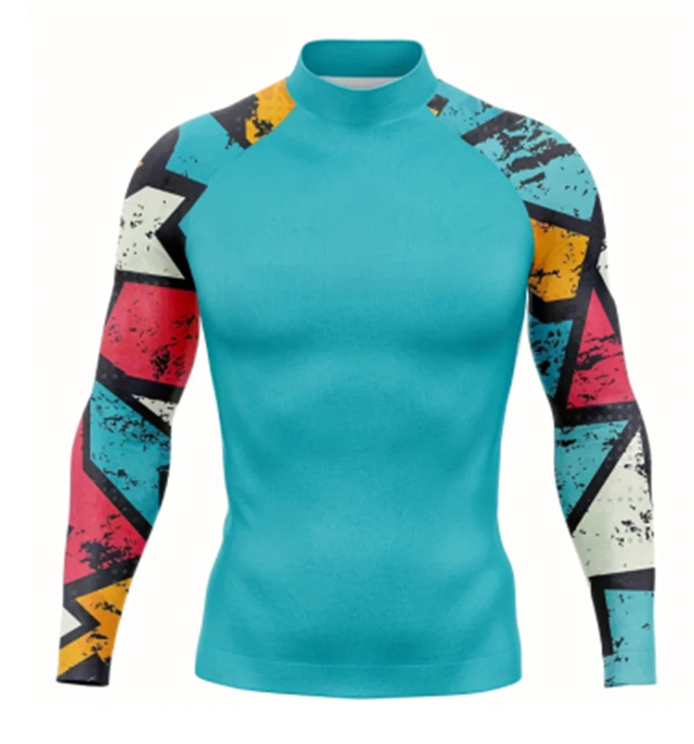Men's Rash Guard Long Sleeve Surfing Shirts Sunscreen Surf Sweatshirt UV Protection Swimwear Quick Dry