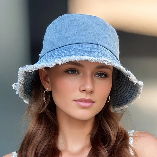 Summer Denim Fisherman Hat for Women | Trendy Breathable Bucket Hat | Beach & Vacation