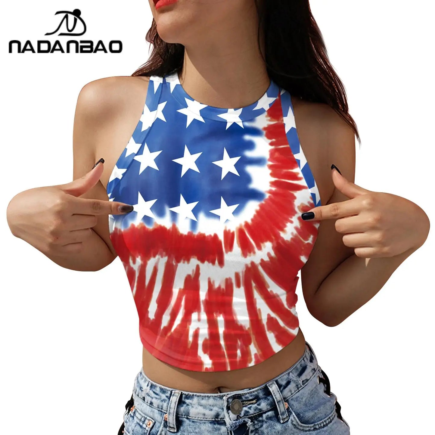 Nadanbao Women's Summer Independence's Day American Flag Print Tight Breathable and Comfortable Sleeveless Sexy Tank Top T-Shirt