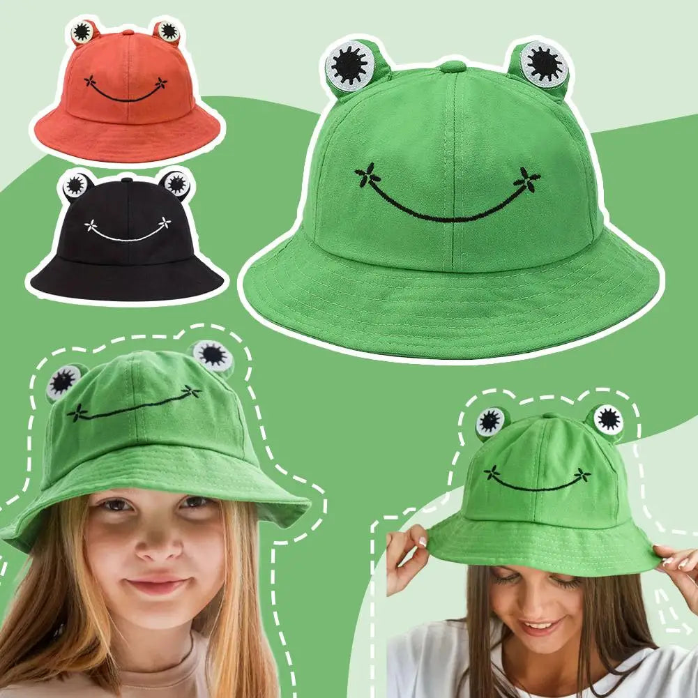 Cute Frog Bucket Hat | Cotton Panama Sun Hat | Unisex Outdoor & Fishing Cap
